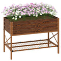 Galvanized Steel Raised Garden Bed, Planter Box with Storage Shelf & Bed Liner, Brown