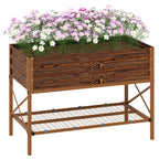 Galvanized Steel Raised Garden Bed, Planter Box with Storage Shelf & Bed Liner, Brown