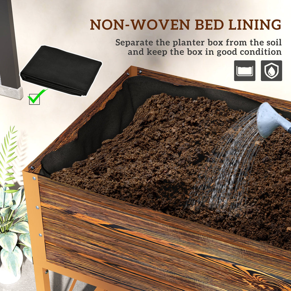 Galvanized Steel Raised Garden Bed, Planter Box with Storage Shelf & Bed Liner, Brown