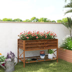 Galvanized Steel Raised Garden Bed, Planter Box with Storage Shelf & Bed Liner, Brown