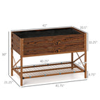 Galvanized Steel Raised Garden Bed, Planter Box with Storage Shelf & Bed Liner, Brown