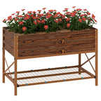 Galvanized Steel Raised Garden Bed, Planter Box with Storage Shelf & Bed Liner, Brown