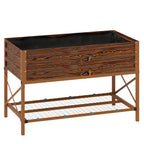 Galvanized Steel Raised Garden Bed, Planter Box with Storage Shelf & Bed Liner, Brown