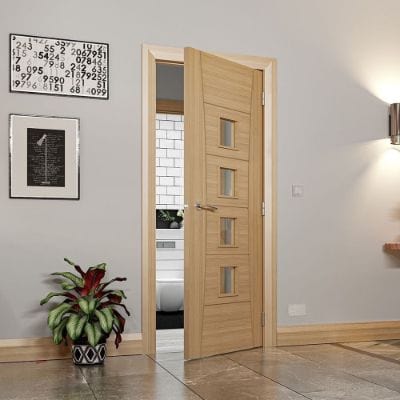Pamplona Oak Prefinished Glazed Internal Door - All Sizes