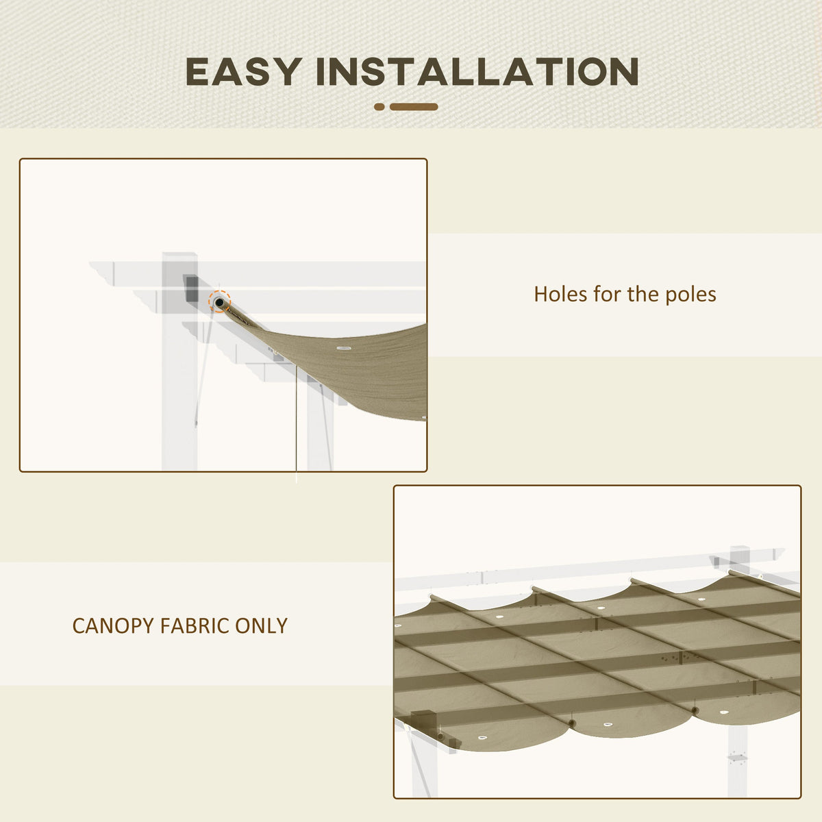 Retractable Pergola Shade Cover, Replacement Canopy Fabric for 3 x 3m Pergola, Tan