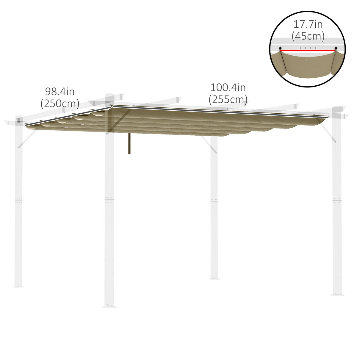 Retractable Replacement Pergola Canopy for 10' x 10' Pergola, Tan