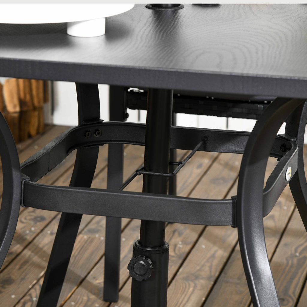 4 Seater Rattan Dining Set with Cushions, Umbrella Hole & Metal Tabletop, Black