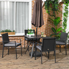 4 Seater Rattan Dining Set with Cushions, Umbrella Hole & Metal Tabletop, Black