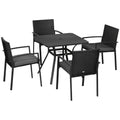 4 Seater Rattan Dining Set with Cushions, Umbrella Hole & Metal Tabletop, Black