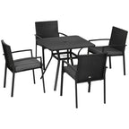 4 Seater Rattan Dining Set with Cushions, Umbrella Hole & Metal Tabletop, Black
