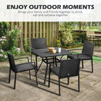 4 Seater Rattan Dining Set with Cushions, Umbrella Hole & Metal Tabletop, Black