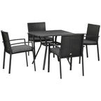 4 Seater Rattan Dining Set with Cushions, Umbrella Hole & Metal Tabletop, Black