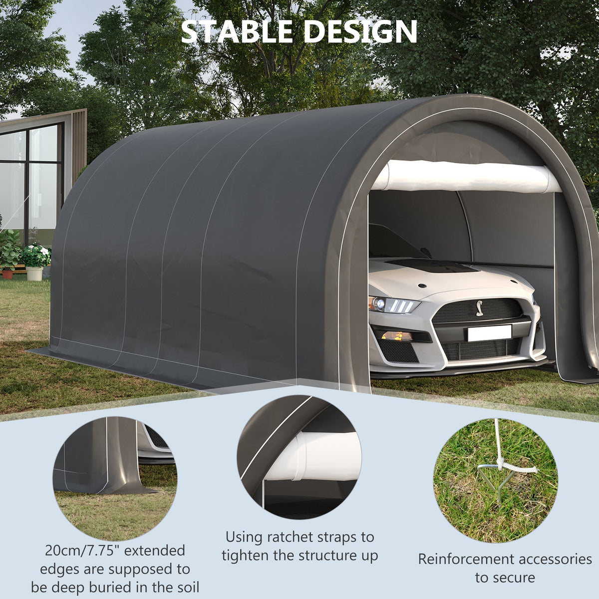 10' x 16' Heavy-Duty Portable Carport with Anti-UV Canopy & Large Zippered Door, Gray