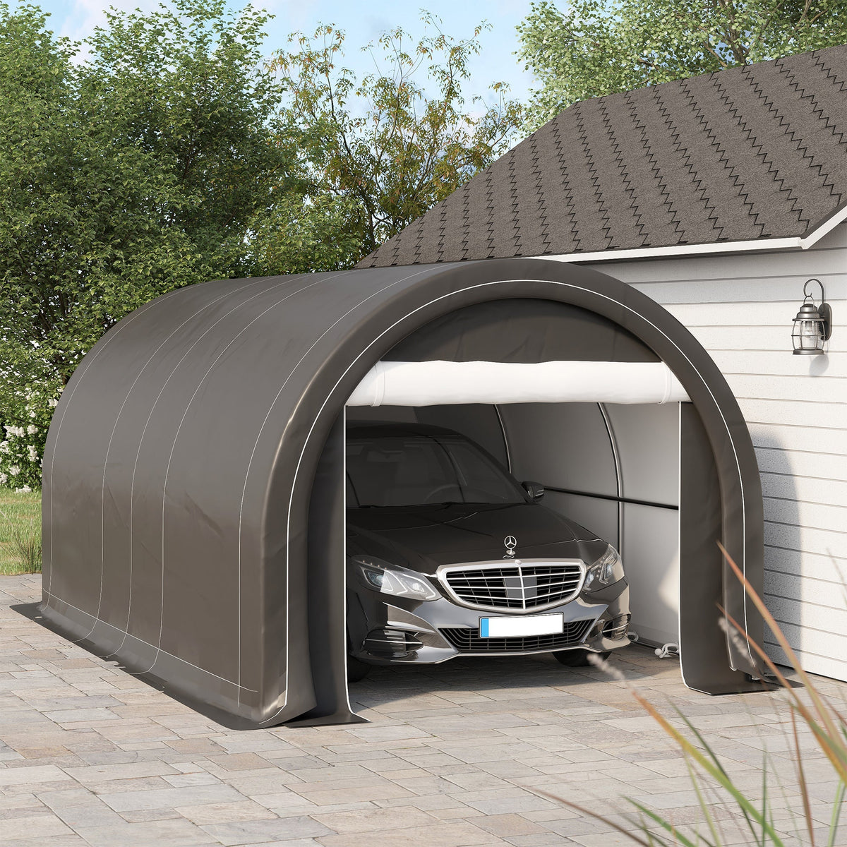 10' x 16' Heavy-Duty Portable Carport with Anti-UV Canopy & Large Zippered Door, Gray