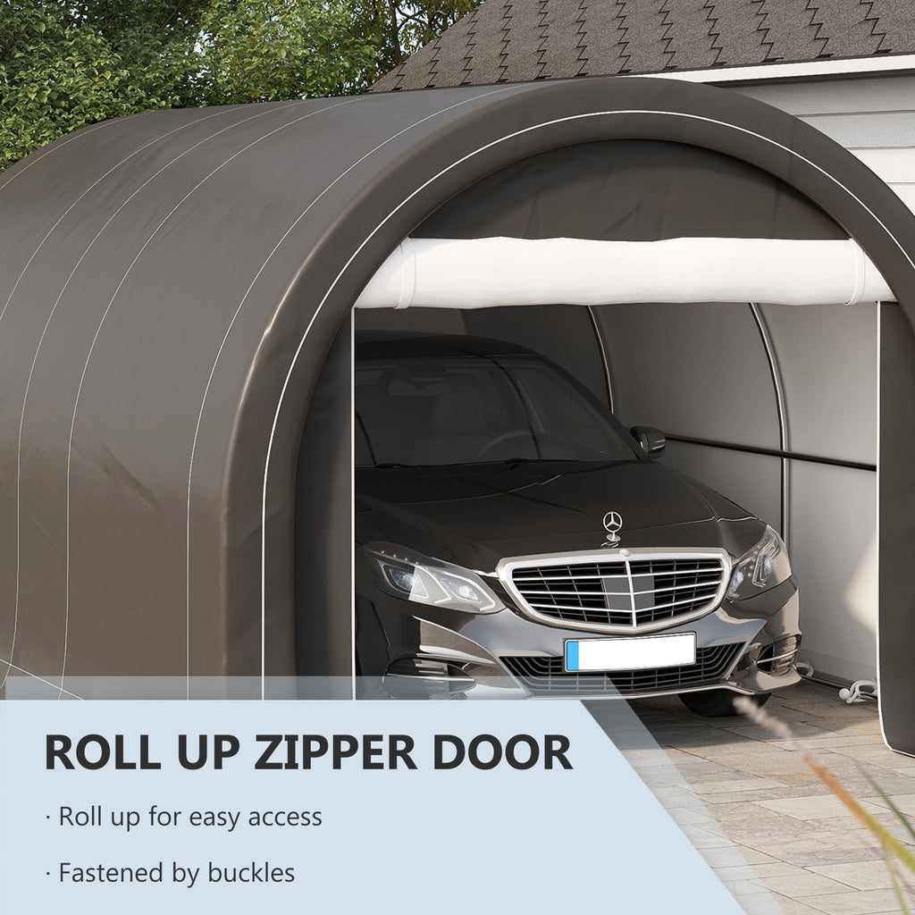 10' x 16' Heavy-Duty Portable Carport with Anti-UV Canopy & Large Zippered Door, Gray