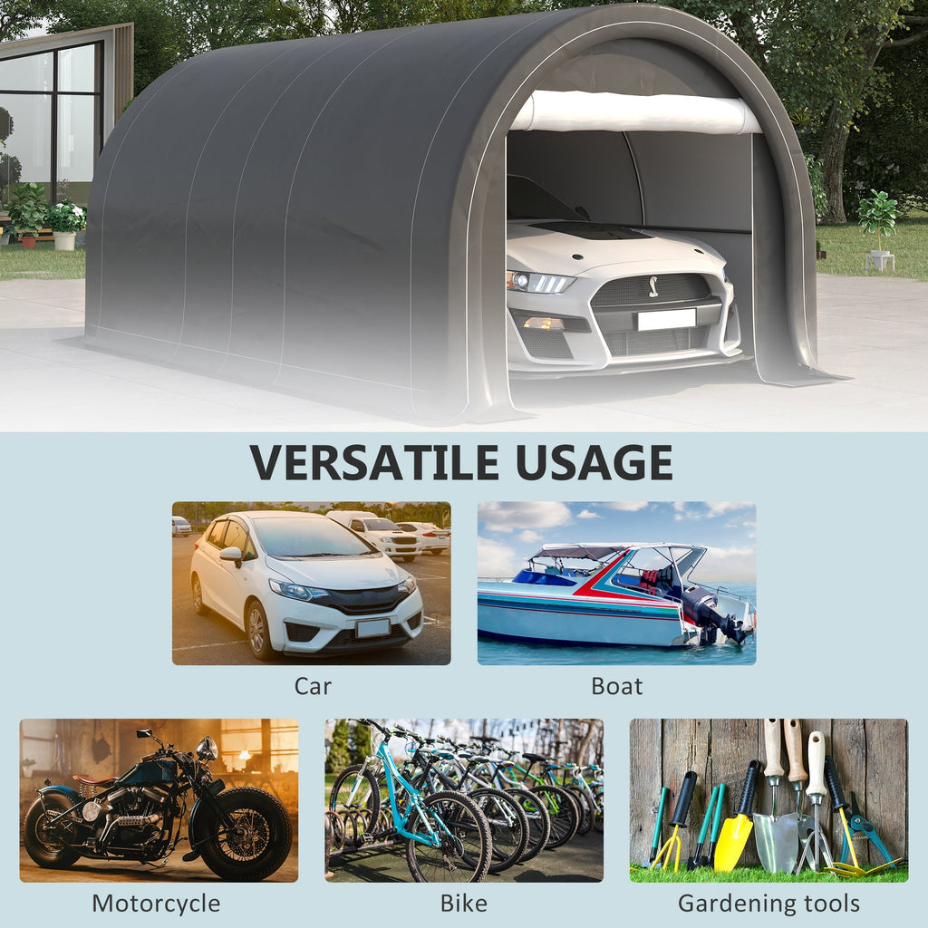 10' x 16' Heavy-Duty Portable Carport with Anti-UV Canopy & Large Zippered Door, Gray