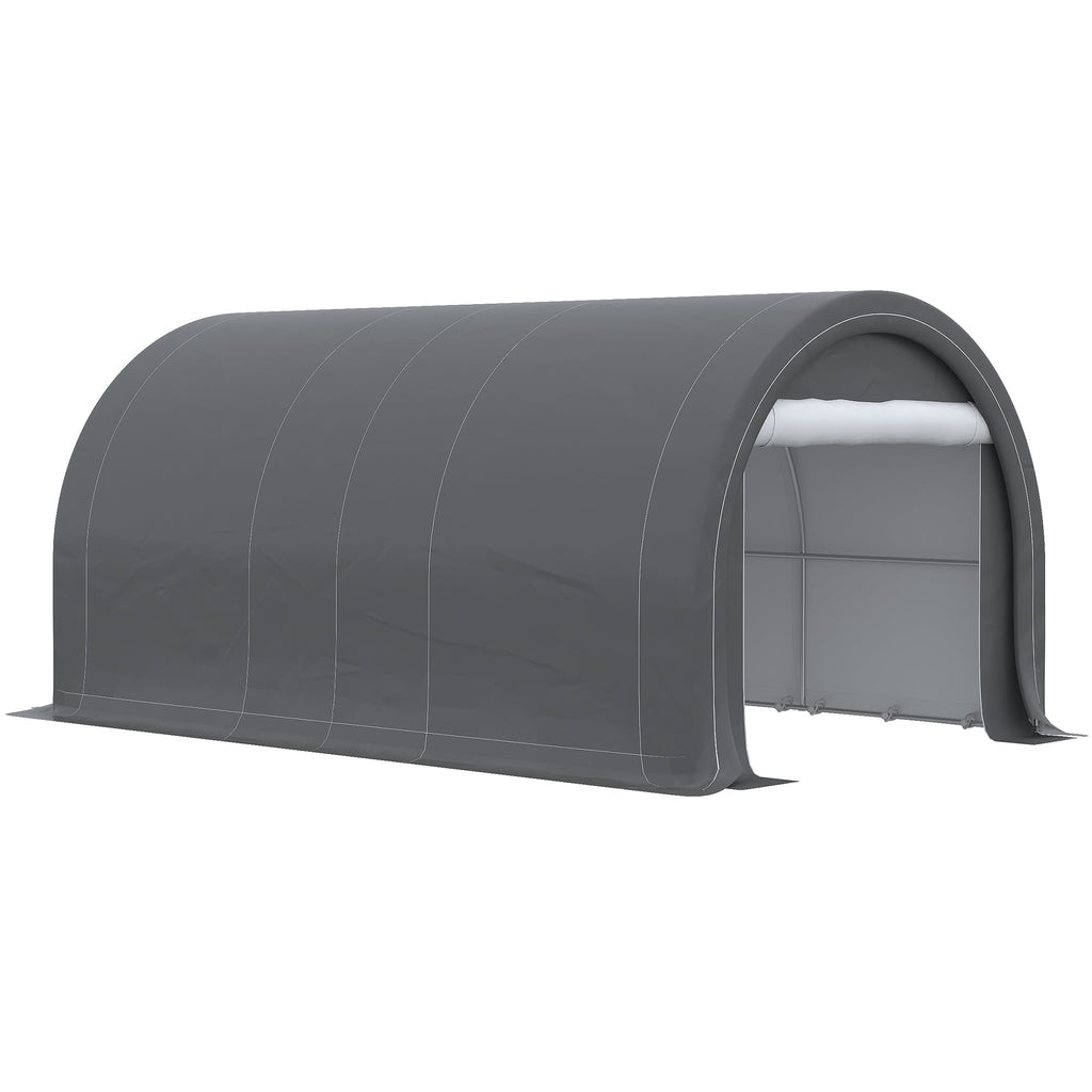 10' x 16' Heavy-Duty Portable Carport with Anti-UV Canopy & Large Zippered Door, Gray