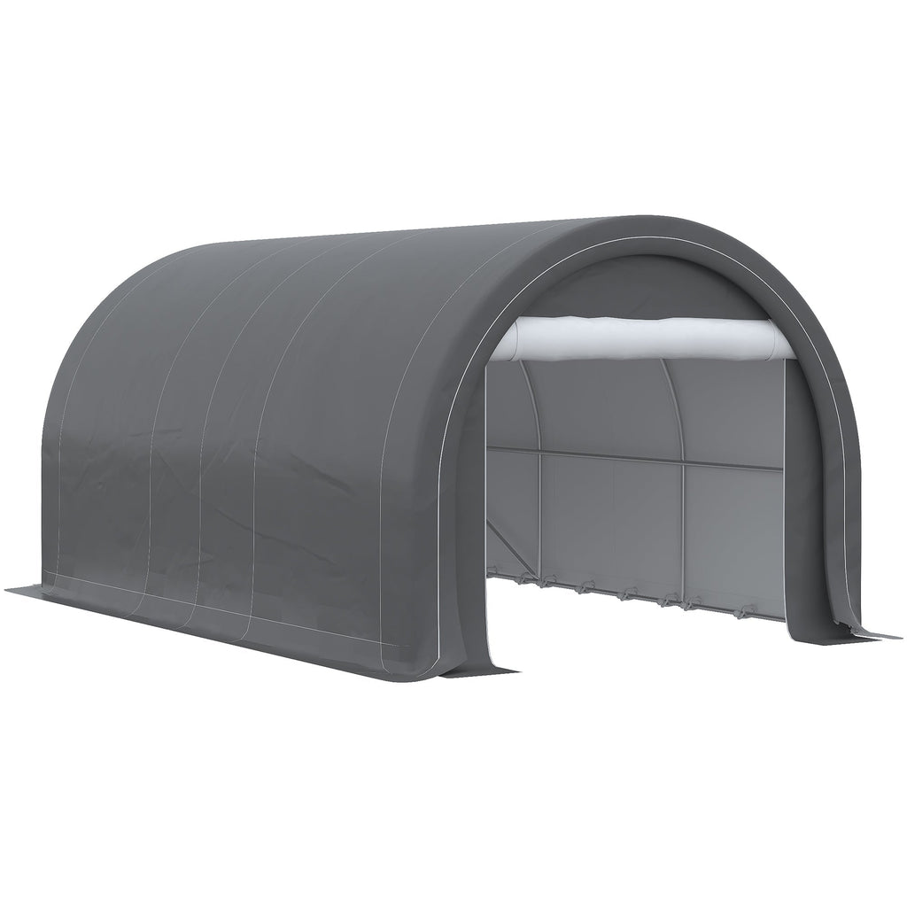 10' x 16' Heavy-Duty Portable Carport with Anti-UV Canopy & Large Zippered Door, Gray