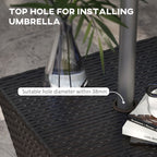 21.3" Square Rattan Wicker Side Table with Umbrella Hole & 2-Tier Storage, Dark Coffee