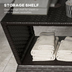 21.3" Square Rattan Wicker Side Table with Umbrella Hole & 2-Tier Storage, Dark Coffee