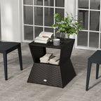 21.3" Square Rattan Wicker Side Table with Umbrella Hole & 2-Tier Storage, Dark Coffee