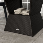 21.3" Square Rattan Wicker Side Table with Umbrella Hole & 2-Tier Storage, Dark Coffee