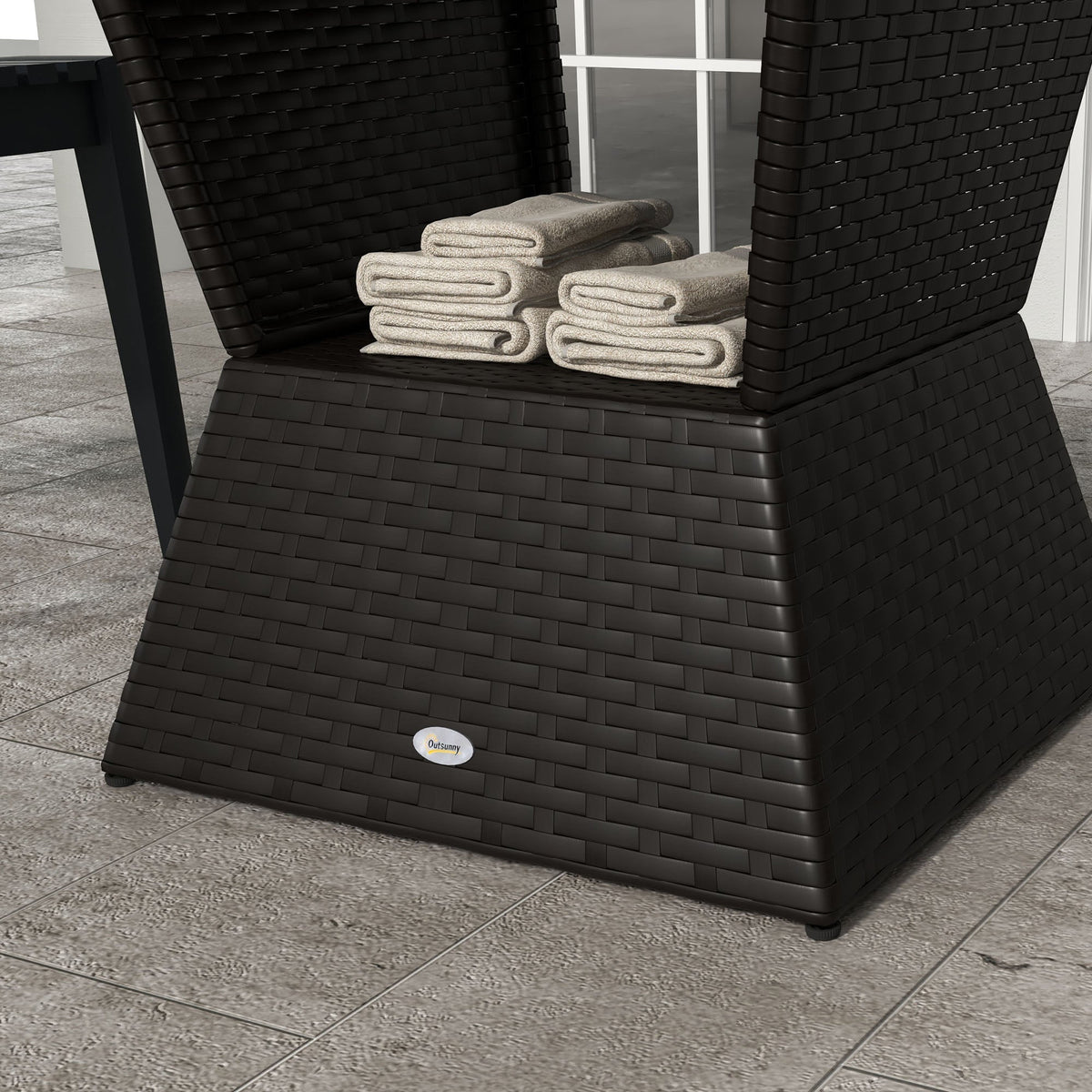 21.3" Square Rattan Wicker Side Table with Umbrella Hole & 2-Tier Storage, Dark Coffee