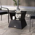 21.3" Square Rattan Wicker Side Table with Umbrella Hole & 2-Tier Storage, Dark Coffee