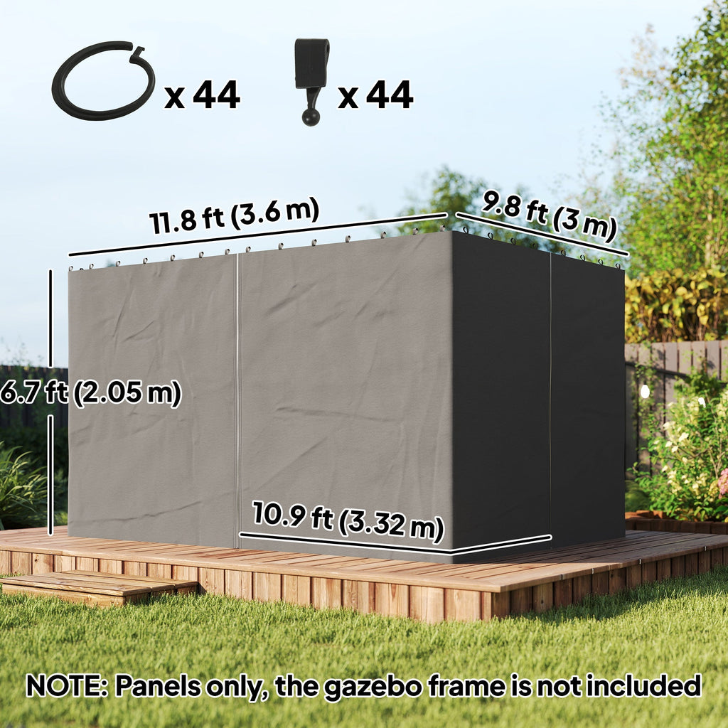 10' x 12' Gazebo Sidewall Set with 4 Panels and Hooks, Grey