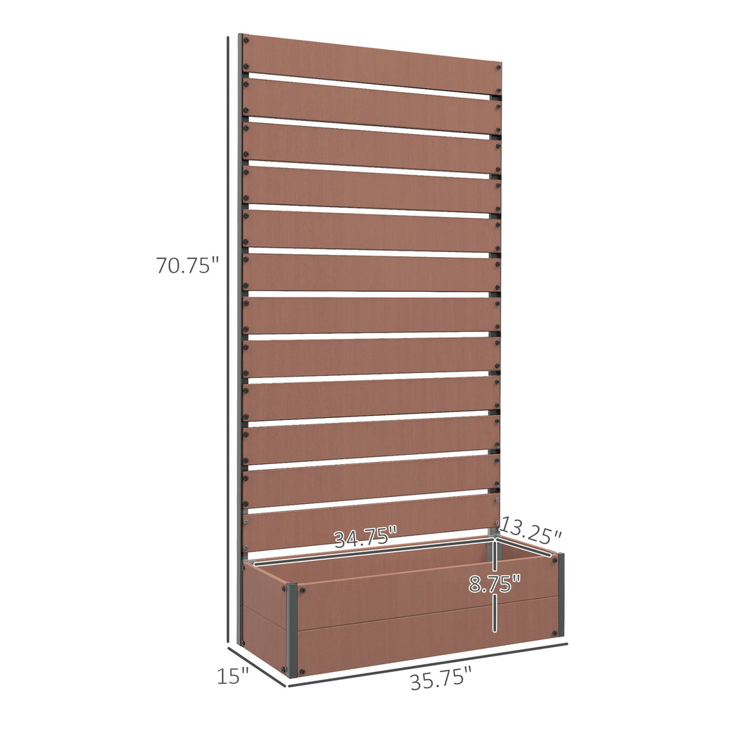Raised Garden Bed with Trellis for Climbing Plants, Planter Box with Self Draining Gap, Freestanding Trellis Planter for Outdoor, Patio, Deck, 35.75" x 15" x 70.75", Light Brown