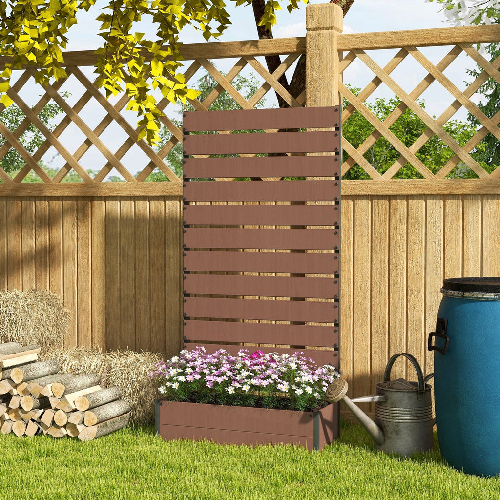 Raised Garden Bed with Trellis for Climbing Plants, Planter Box with Self Draining Gap, Freestanding Trellis Planter for Outdoor, Patio, Deck, 35.75" x 15" x 70.75", Light Brown