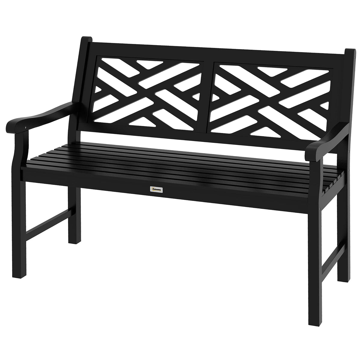 46" Outdoor Bench, 2 Seater Wooden Patio Loveseat with Slatted Frame and Armrests, Black