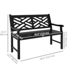 46" Outdoor Bench, 2 Seater Wooden Patio Loveseat with Slatted Frame and Armrests, Black