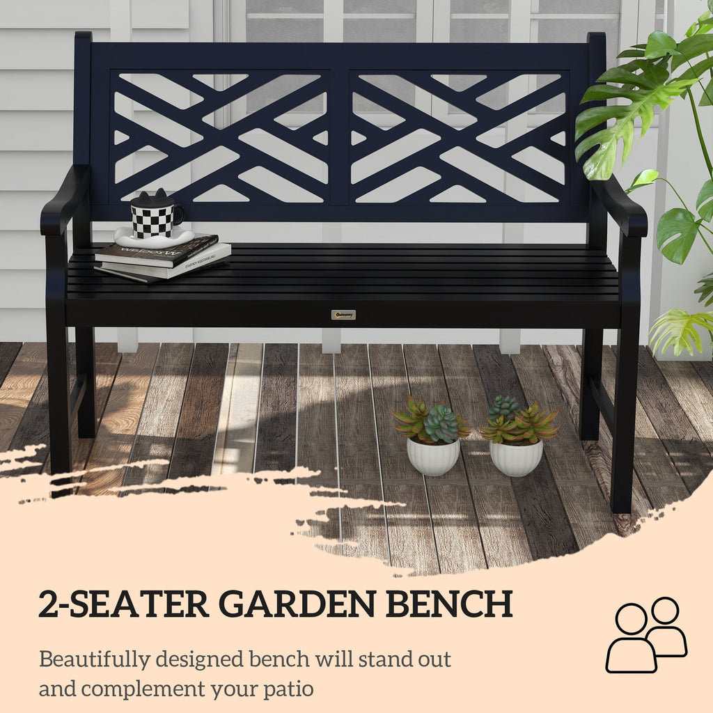 46" Outdoor Bench, 2 Seater Wooden Patio Loveseat with Slatted Frame and Armrests, Black
