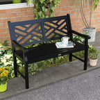 46" Outdoor Bench, 2 Seater Wooden Patio Loveseat with Slatted Frame and Armrests, Black