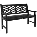 46" Outdoor Bench, 2 Seater Wooden Patio Loveseat with Slatted Frame and Armrests, Black