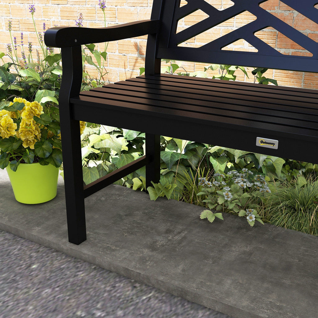 46" Outdoor Bench, 2 Seater Wooden Patio Loveseat with Slatted Frame and Armrests, Black
