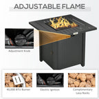 28" Rattan Propane Fire Pit Table with 40,000 BTU Burner, Square Gas Firepit, Black