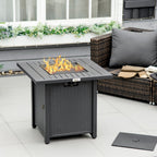 28" Rattan Propane Fire Pit Table with 40,000 BTU Burner, Square Gas Firepit, Black