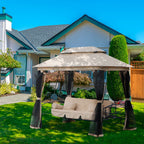 3 in 1 Canopy Gazebo Swing Chair w/ Sun Shade, Mesh Mosquito & Net for 3 Person, Beige