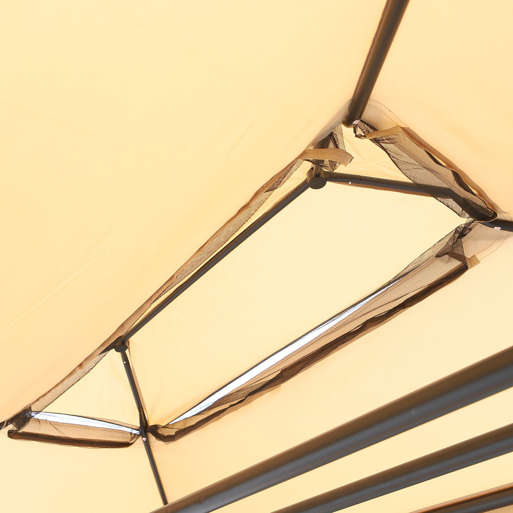 3 in 1 Canopy Gazebo Swing Chair w/ Sun Shade, Mesh Mosquito & Net for 3 Person, Beige