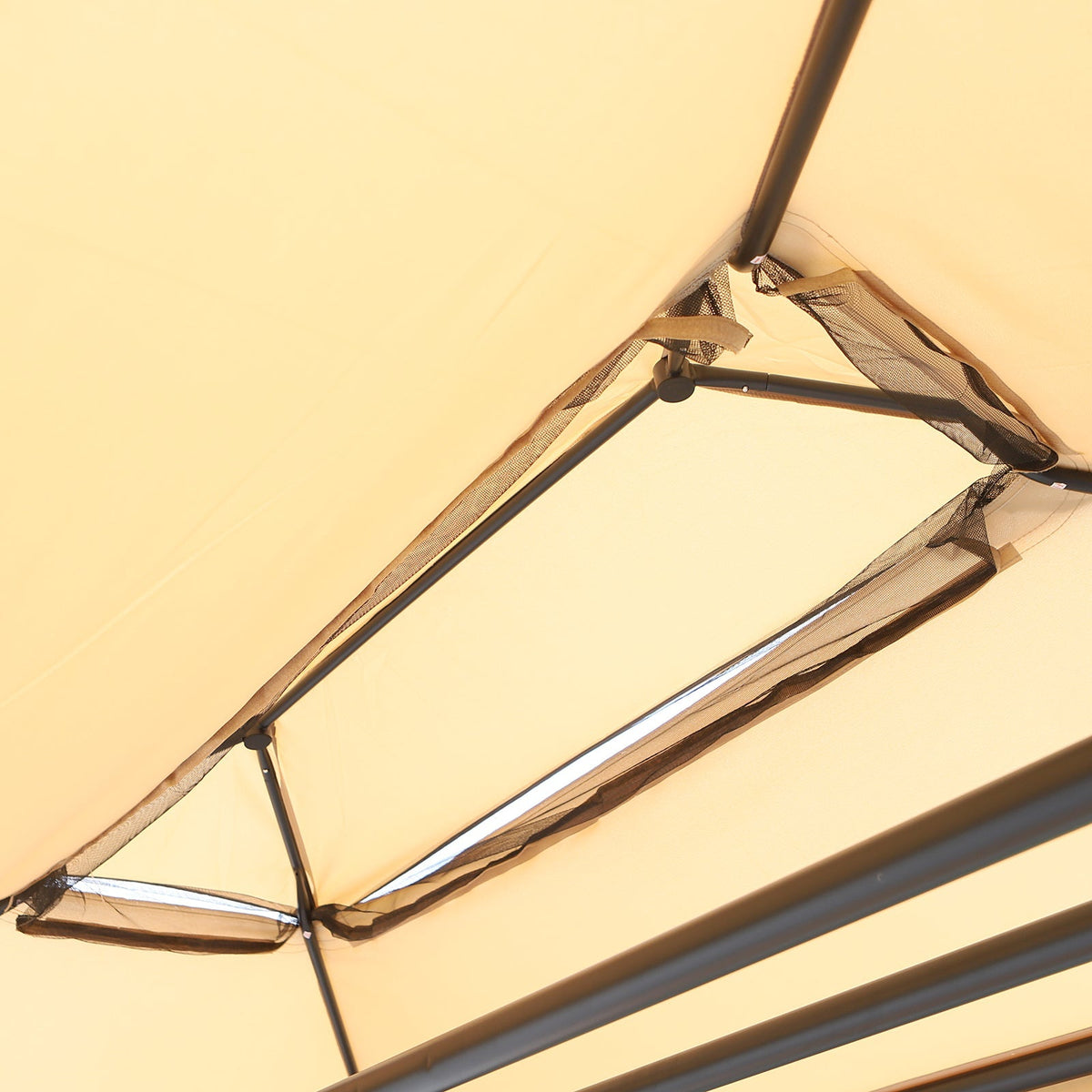 3 in 1 Canopy Gazebo Swing Chair w/ Sun Shade, Mesh Mosquito & Net for 3 Person, Beige