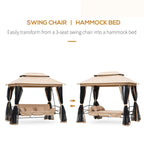 3 in 1 Canopy Gazebo Swing Chair w/ Sun Shade, Mesh Mosquito & Net for 3 Person, Beige