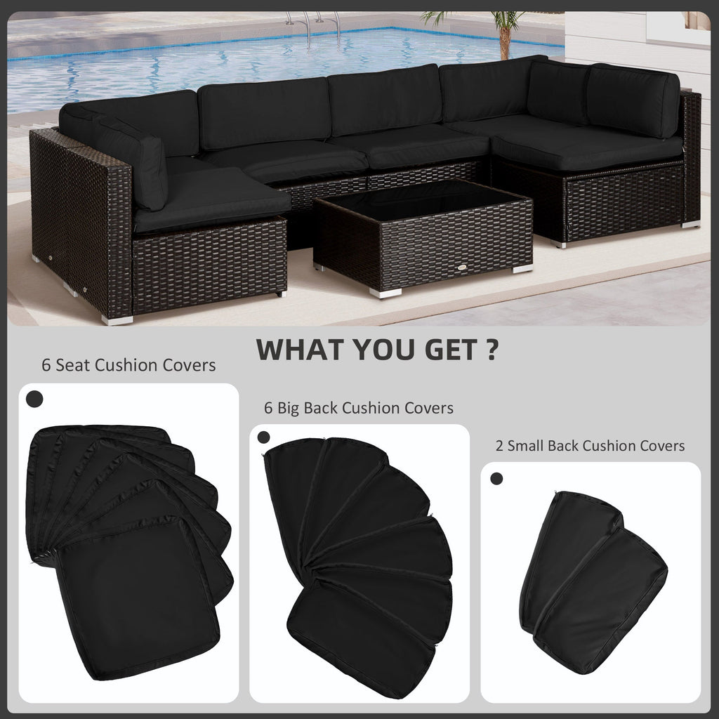 14pc Patio Rattan Sofa Set Cushion Cover Replacement Set, No Cushion Included, Black