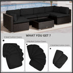 14pc Patio Rattan Sofa Set Cushion Cover Replacement Set, No Cushion Included, Black