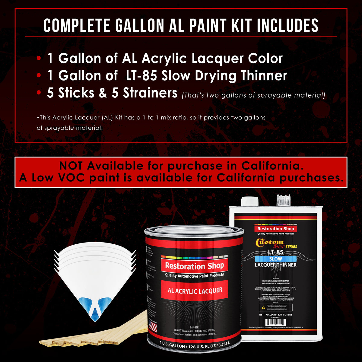 Saturn Gold Firemist - Acrylic Lacquer Auto Paint - Complete Gallon Paint Kit with Slow Dry Thinner - Pro Automotive Car Truck Guitar Refinish Coating
