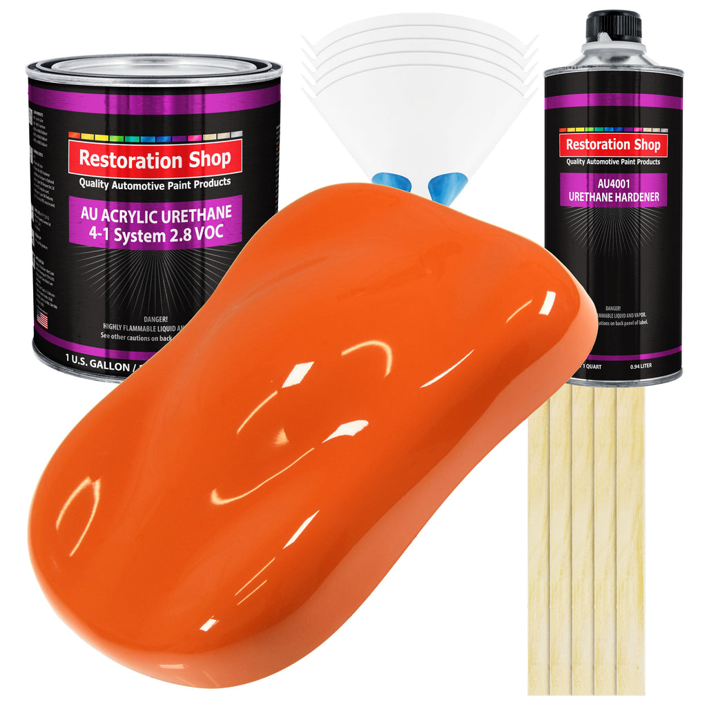 Sunset Orange Acrylic Urethane Auto Paint - Complete Gallon Paint Kit - Professional Single Stage Automotive Car Truck Coating, 4:1 Mix Ratio 2.8 VOC