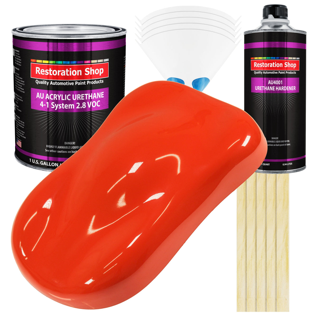 Hemi Orange Acrylic Urethane Auto Paint - Complete Gallon Paint Kit - Professional Single Stage Automotive Car Truck Coating, 4:1 Mix Ratio 2.8 VOC