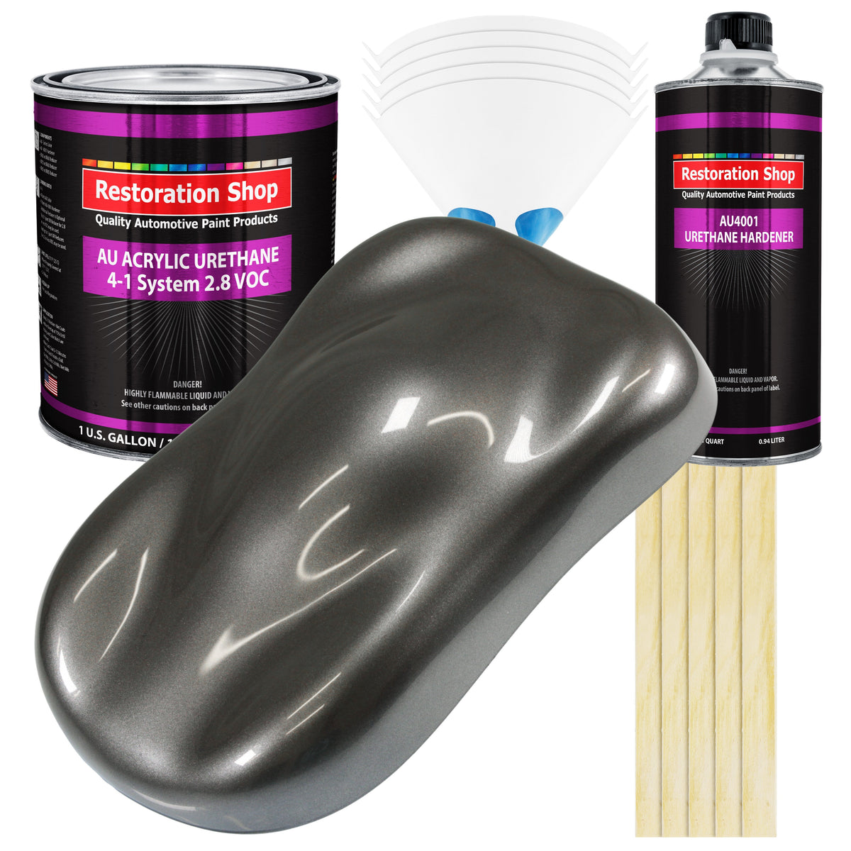 Chop Top Silver Metallic Acrylic Urethane Auto Paint - Complete Gallon Paint Kit - Pro Single Stage Automotive Car Truck Coating 4:1 Mix Ratio 2.8 VOC