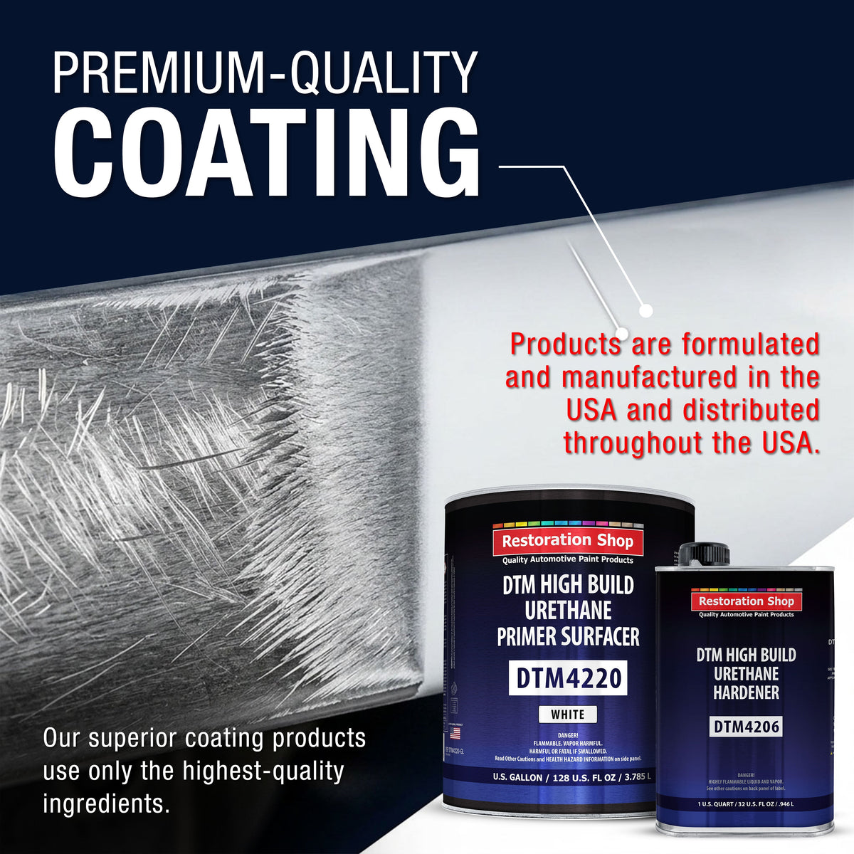1.25 Gallon 2K High Build Primer Automotive Paint Kit - 1 Gal. White Urethane Primer Surfacer, 1 Qt Hardener, 4:1 Mix Ratio